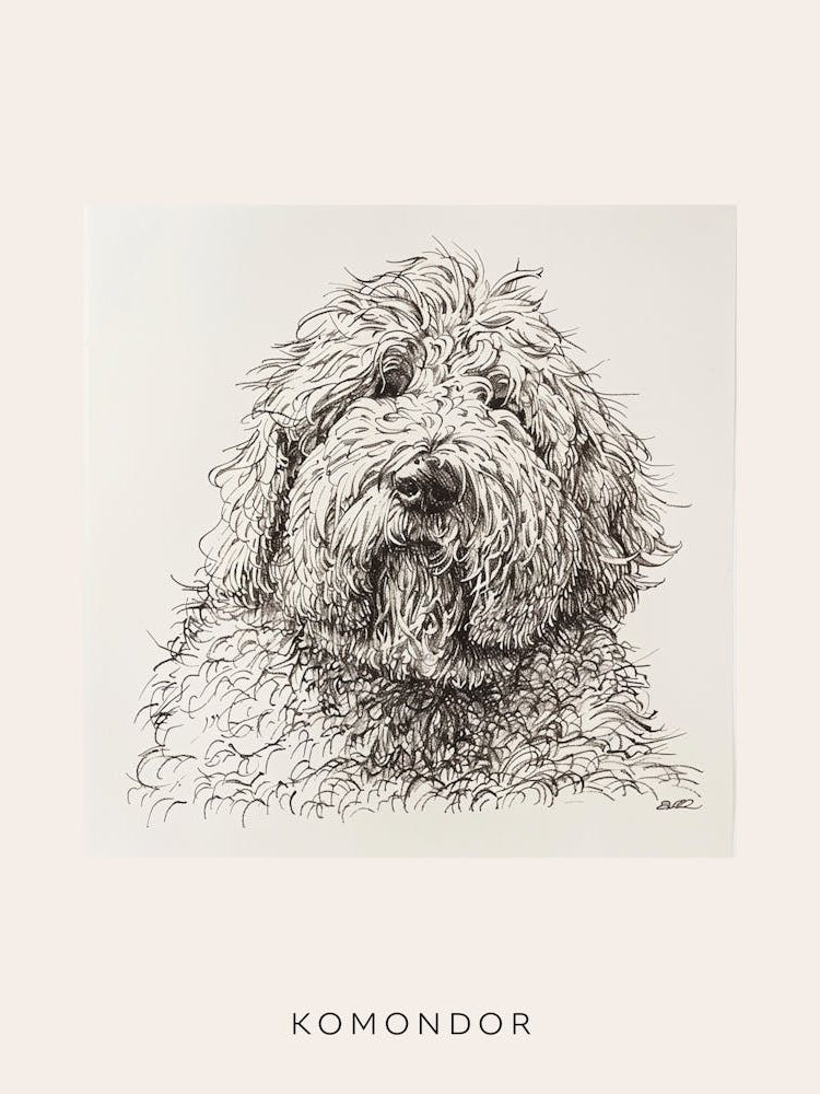 Komondor Dog Line Sketch 3 Poster