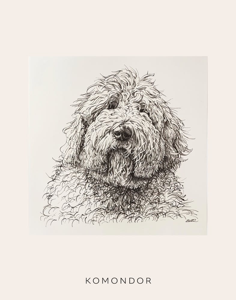 Komondor Dog Line Sketch 3 Poster