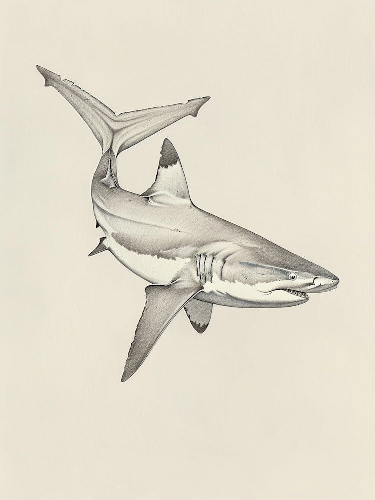 Scalloped Hammerhead Shark Vintage Pencil Illustration