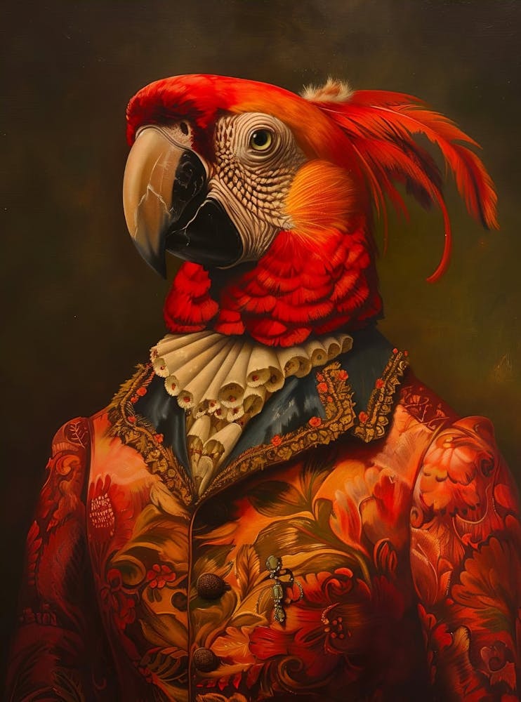 Victorian Animal Portrait, Royal Parrot Vintage Print, Dressed Animal Altered Art, Renaissance Animal Printable Art, Animal Lover Gift