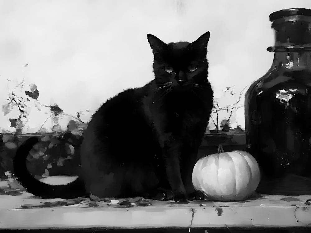 Black Cat With Pumpkin