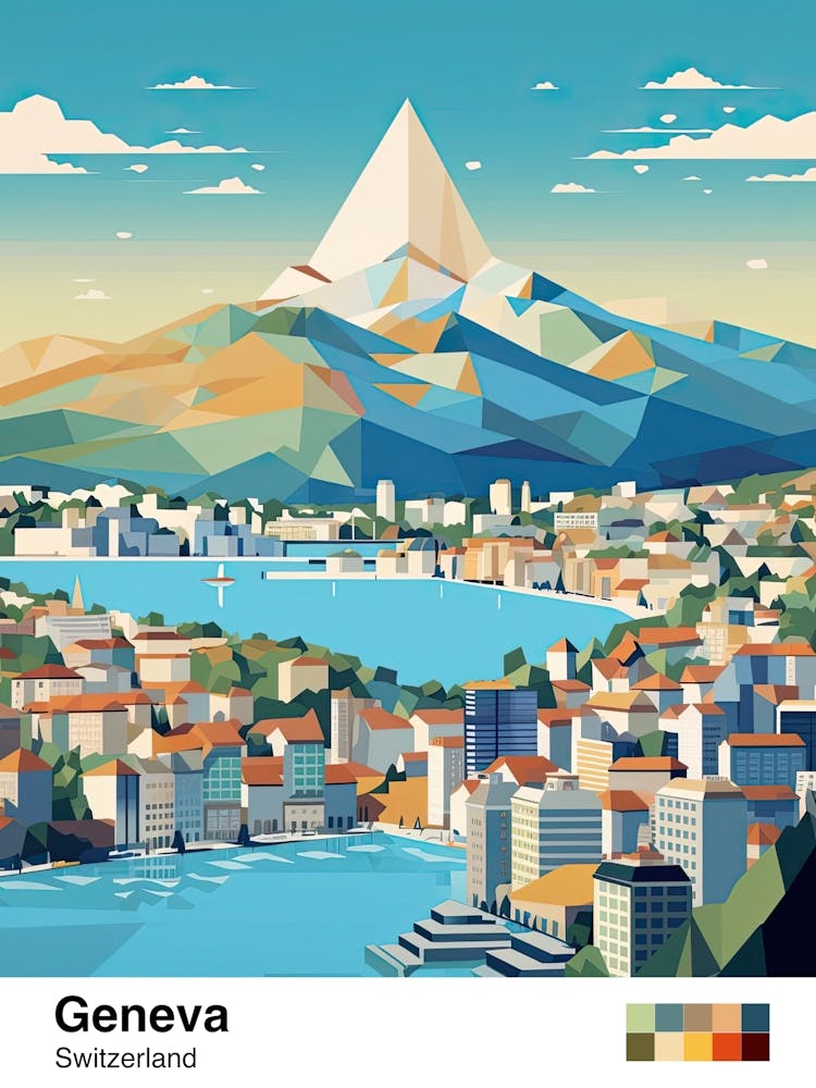 Geneva, Switzerland, Geometric Illustration 2 Poster