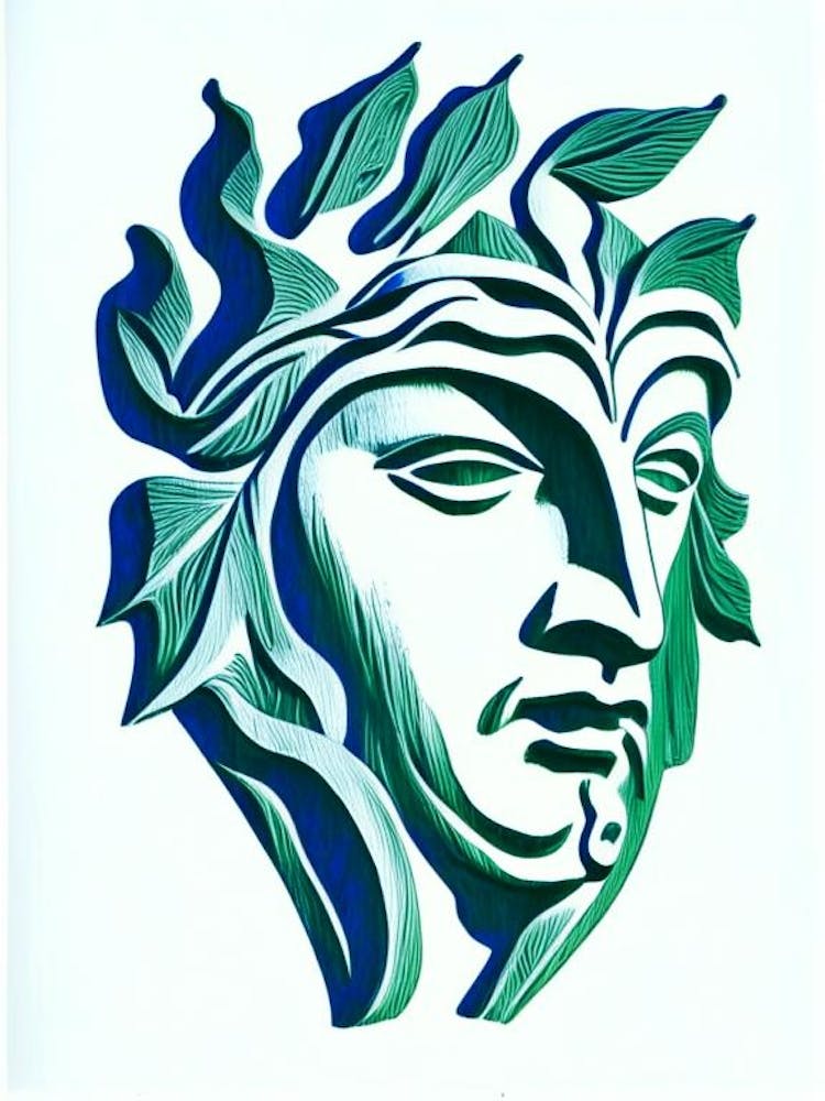 Green Man 1 Symbol Blue And White Line Drawing