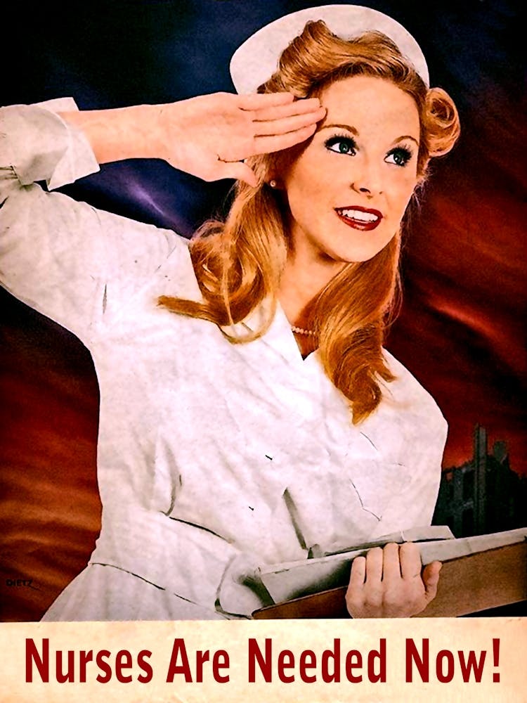 Nurses Are Needed Now, Vintage ww2 Propaganda Poster