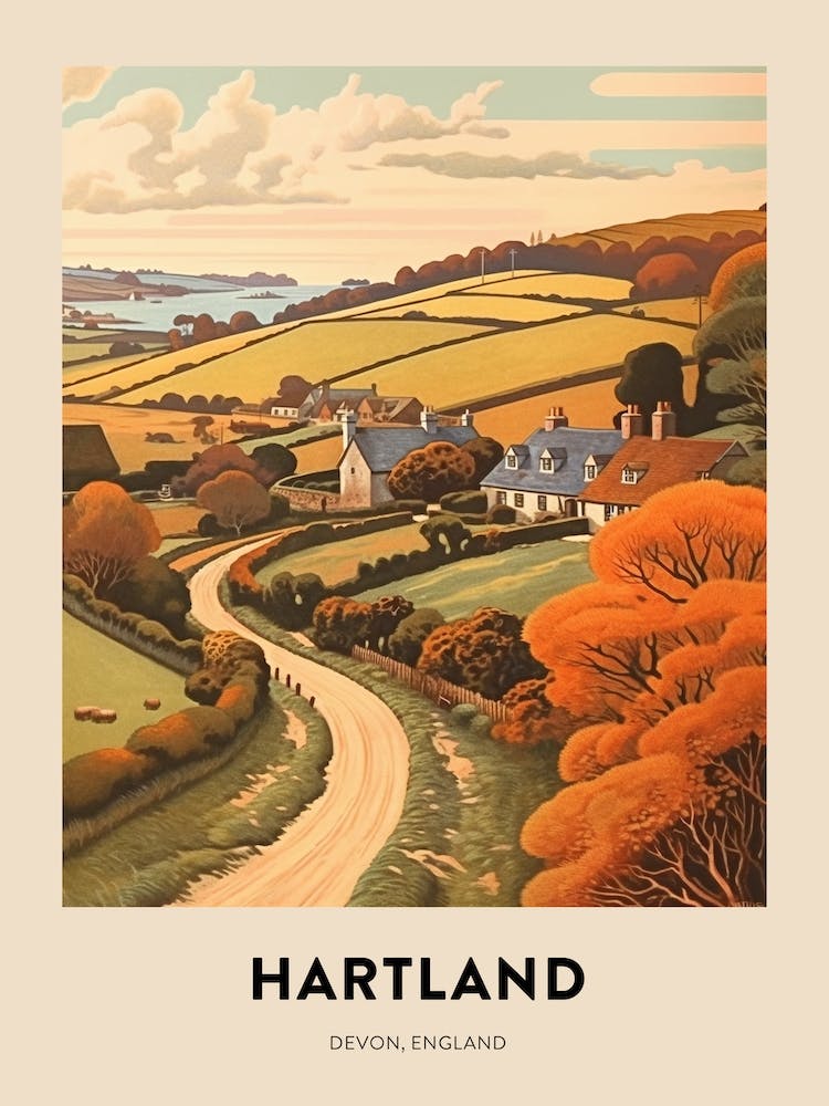 Devon Vintage Travel Poster Hartland