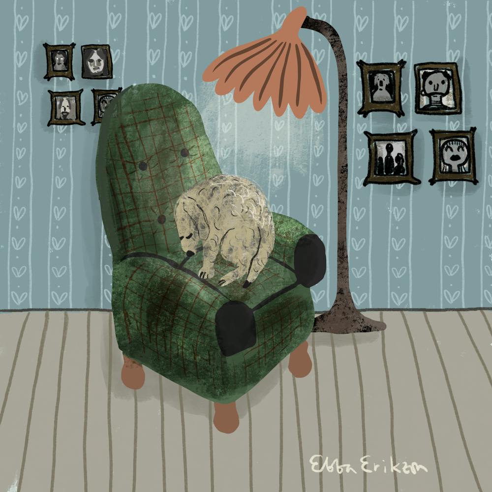 Illustrated dog cosy hygge