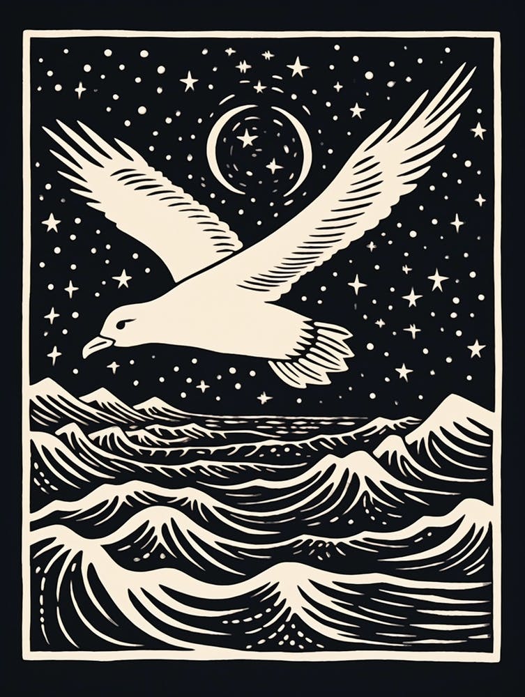 B&W Bird Linocut Seagull 1