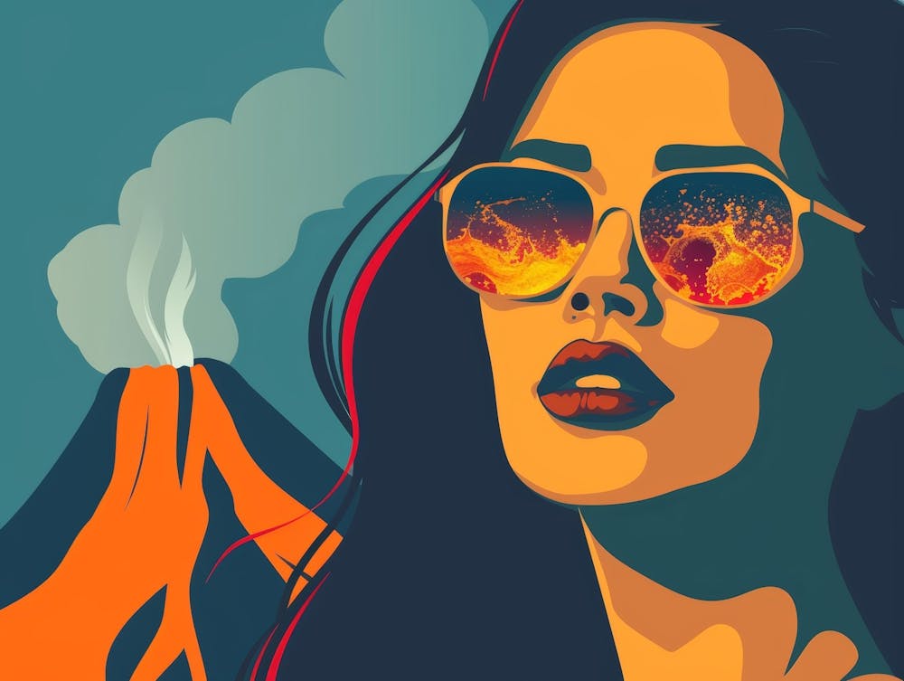 Girl With Sunglasses And A Volcano