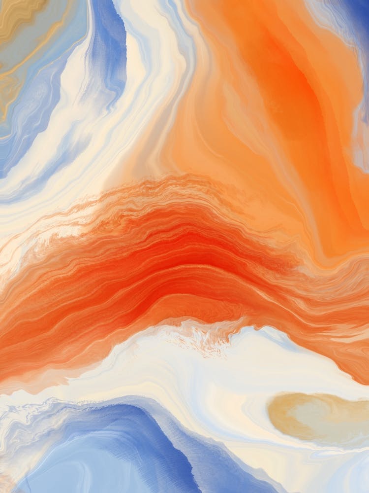 Orange Blue Fluid Abstract Art