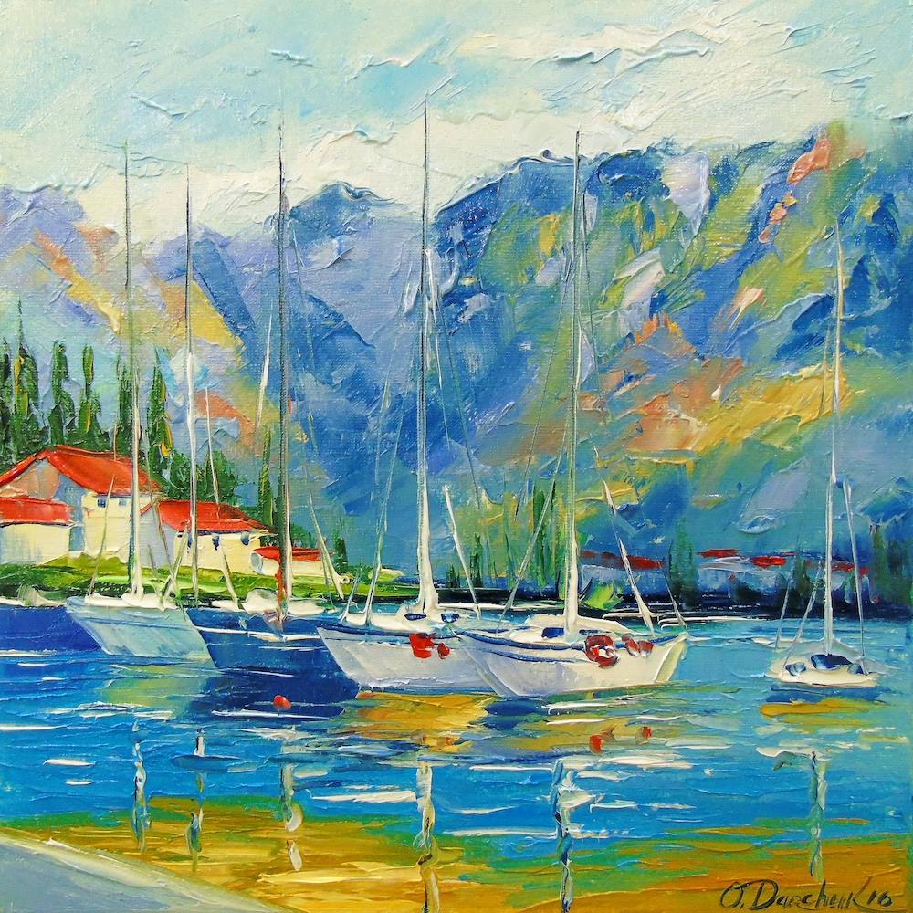 Sailboats in mountains