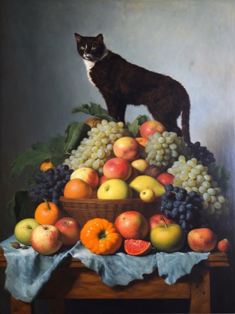 Painting Of A Still Life Of A Bourvardia With A Cat, Realism 3