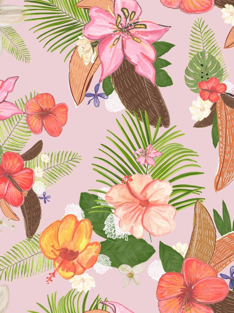Tropical Watercolor Flowers And Leaves Pattern
