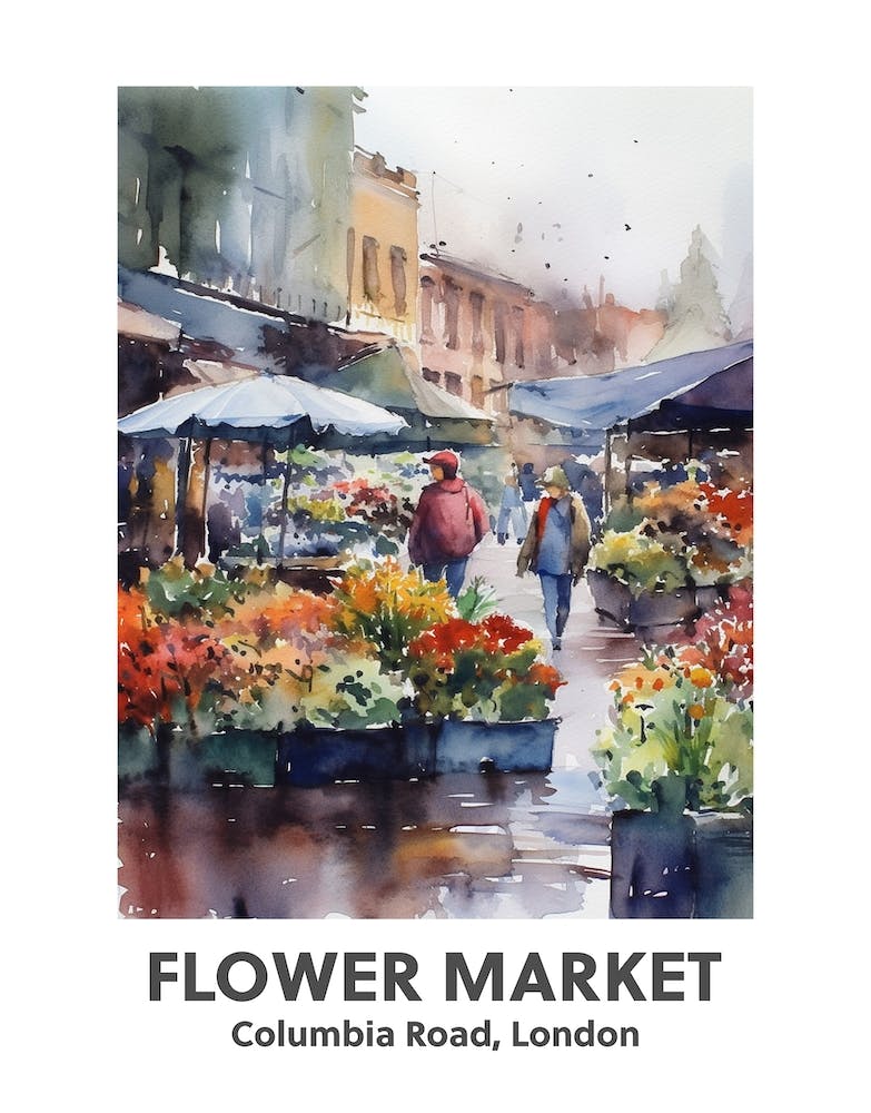 Flower Market, Columbia Road, London 2 Watercolour Travel Poster