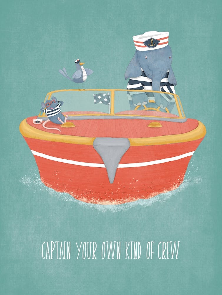 Captain Your Own Crew Elephant Boat at Sea Blue Nursery