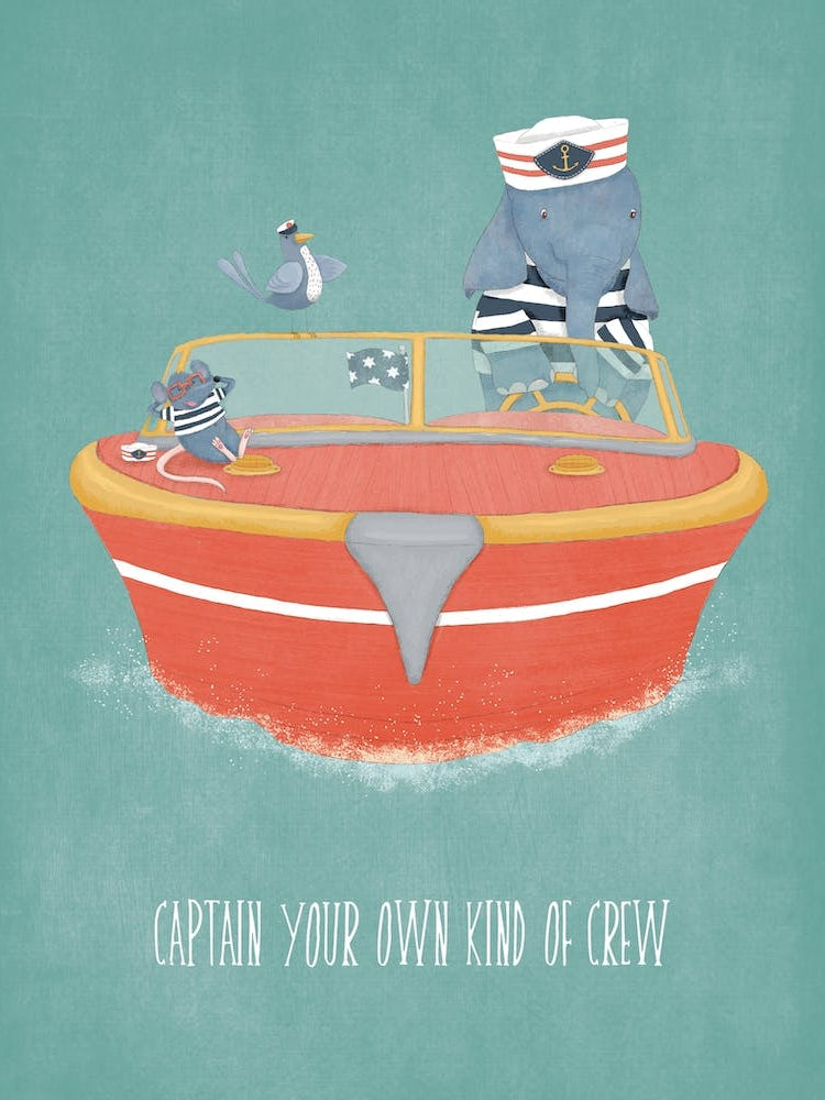 Captain Your Own Crew Elephant Boat at Sea Blue Nursery