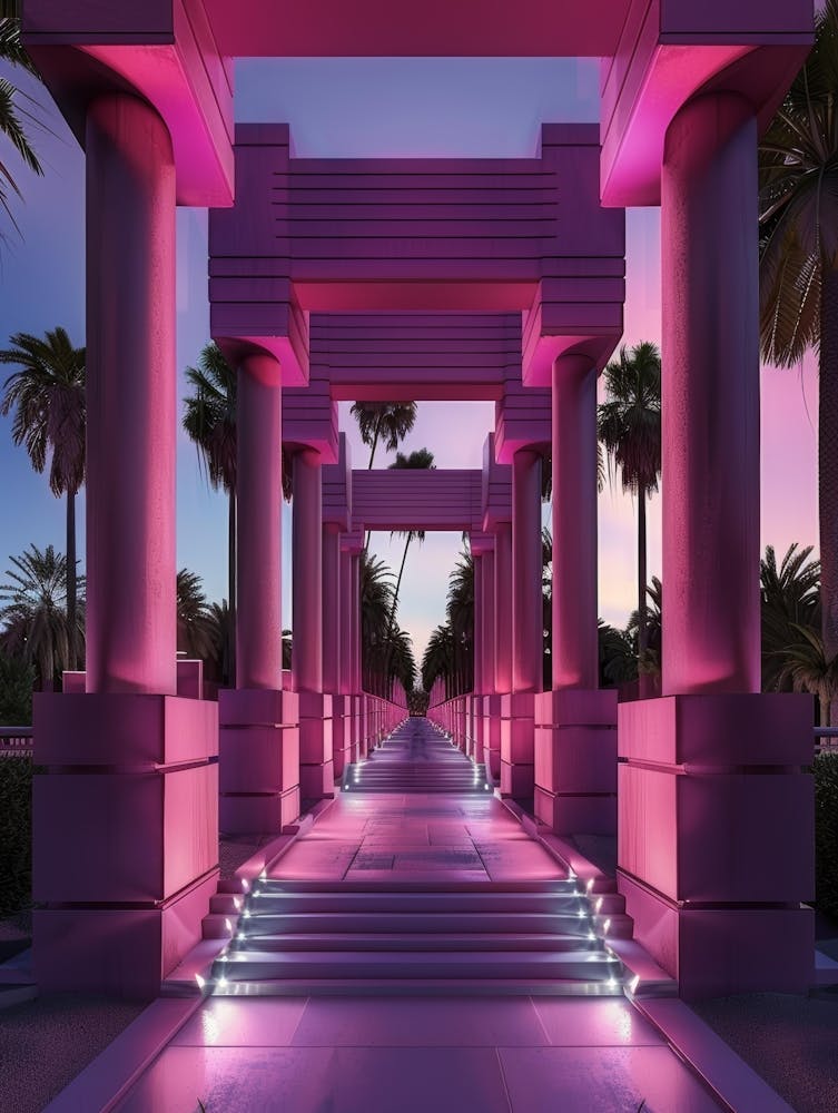Pink Walkway At Dusk
