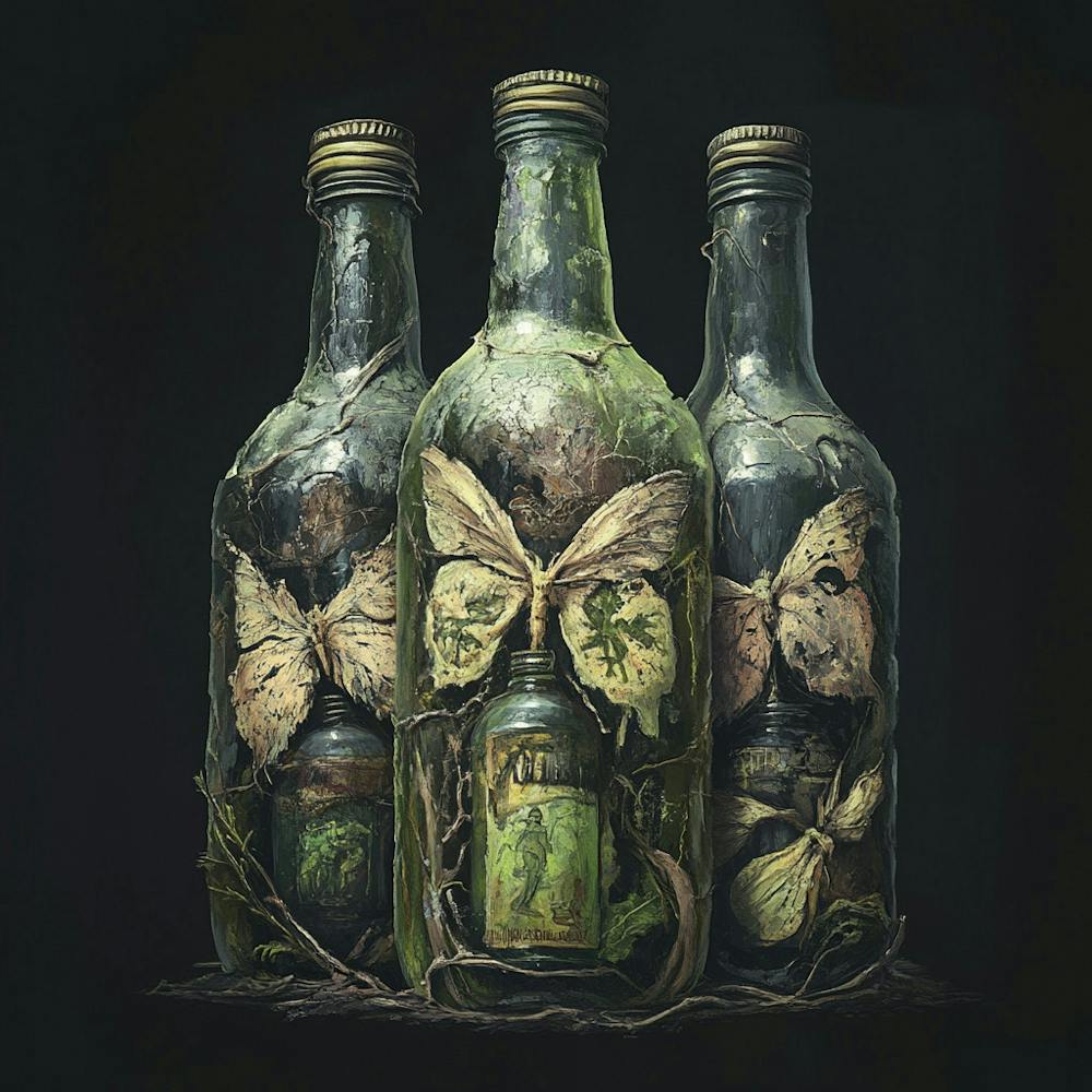 Trois Bouteilles Avec Papillons
