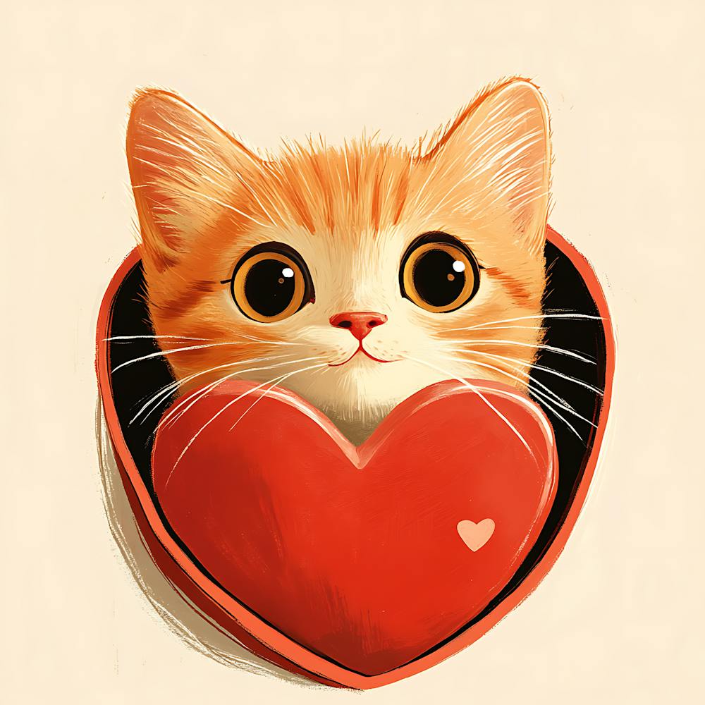 Cute Cat Peeking from Heart Gift Box 6