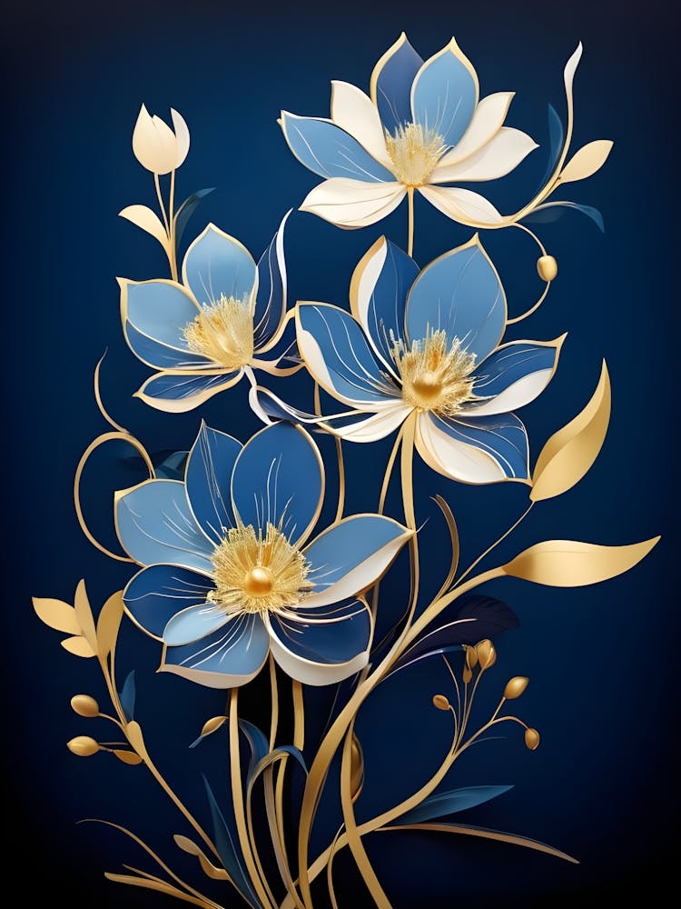 Blue Flowers On A Blue Background 2