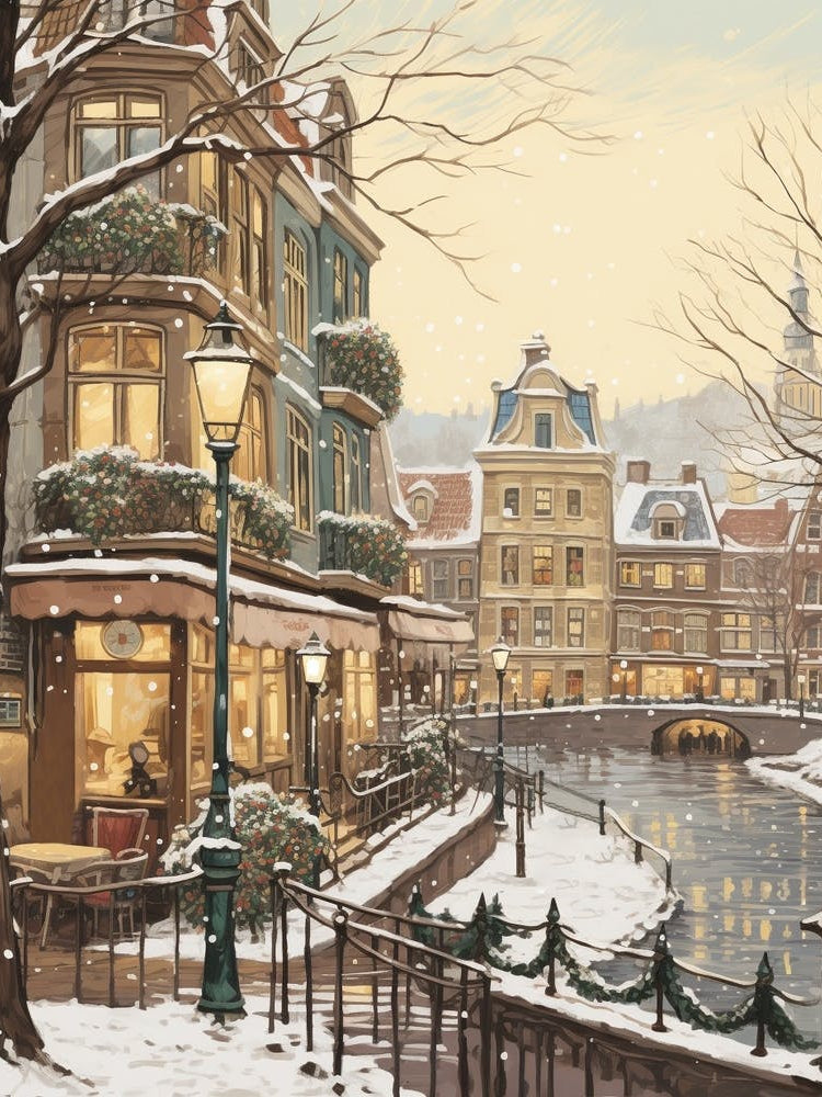 Vintage Winter Illustration Amsterdam Netherlands 2