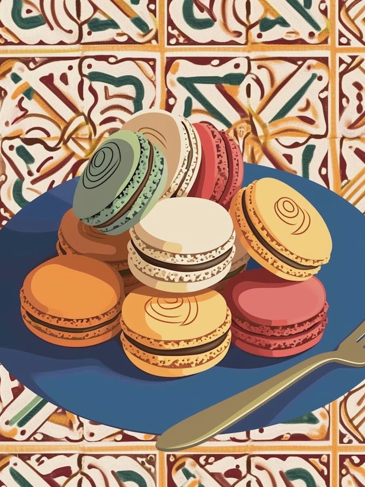 Macarons On A Tiled Background