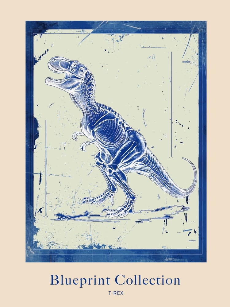 Beige T Rex Blue Print Inspired 4 Poster
