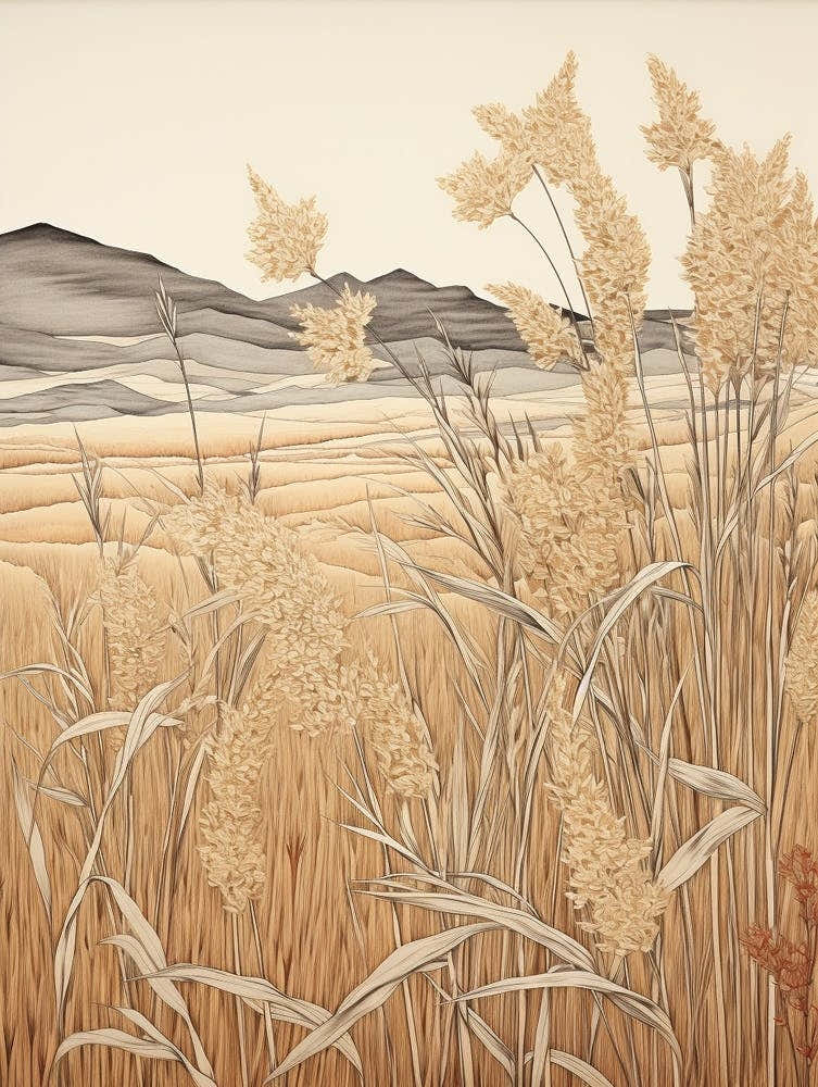 Fujibakama Japanese Silver Grass 1 Vintage Japanese Botanical