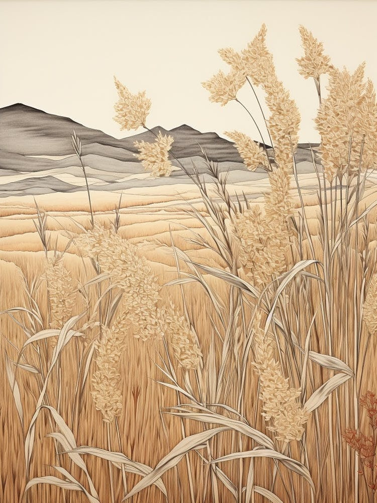 Fujibakama Japanese Silver Grass 1 Vintage Japanese Botanical