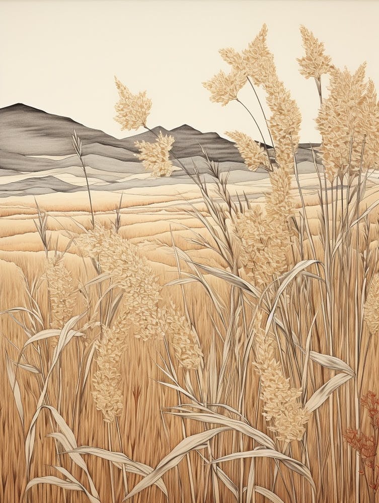 Fujibakama Japanese Silver Grass 1 Vintage Japanese Botanical