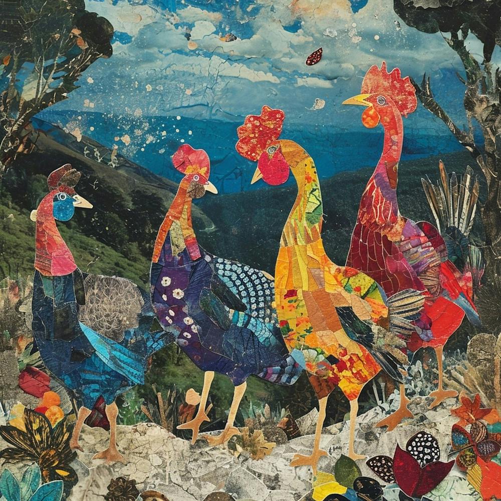 Kitsch Mosaic Rooster Collage