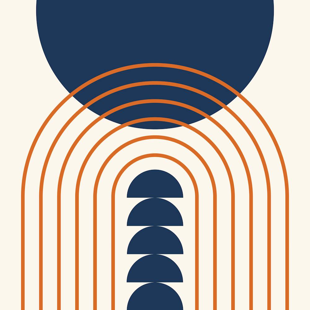 Modern Mid Century Gateway Sun Rainbow 12 In Navy Blue Orange 02