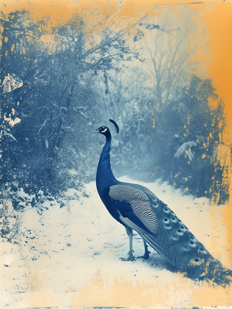 Orange & Blue Peacock In A Snow Scene 3