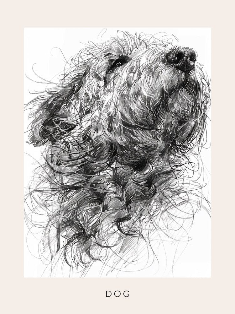 Long Hair Furry Dog Line Sketch 3 Poster