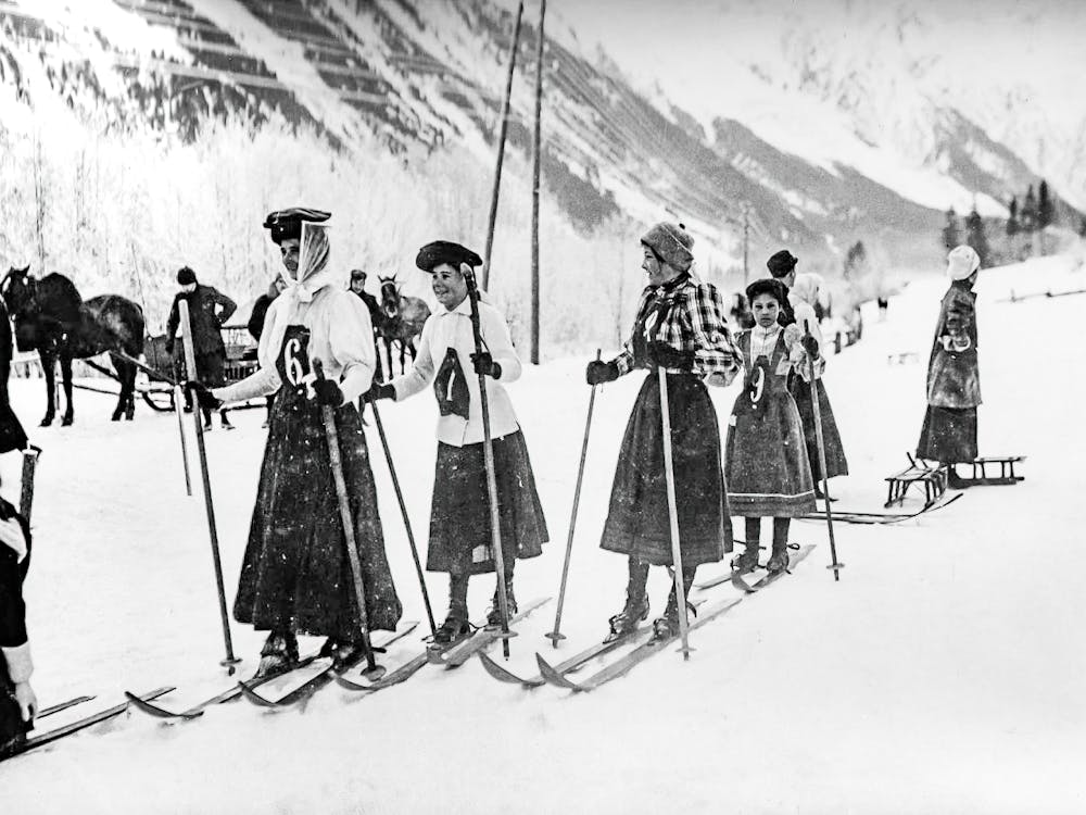 Victorian Women Skiers Vintage Black and White Photo