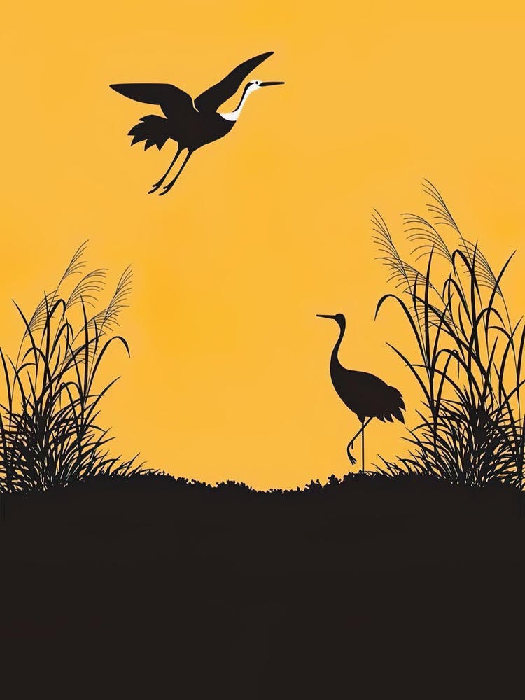 Silhouette Of bird and flamingo