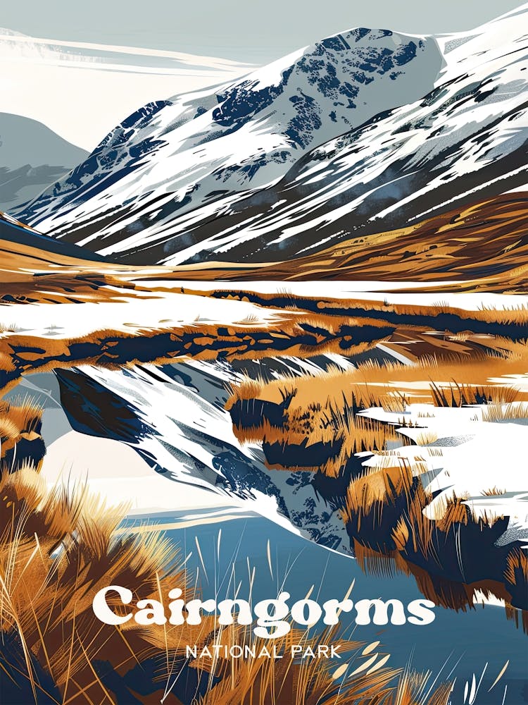 Cairngorms National Park Mountain Travel Art Illustration