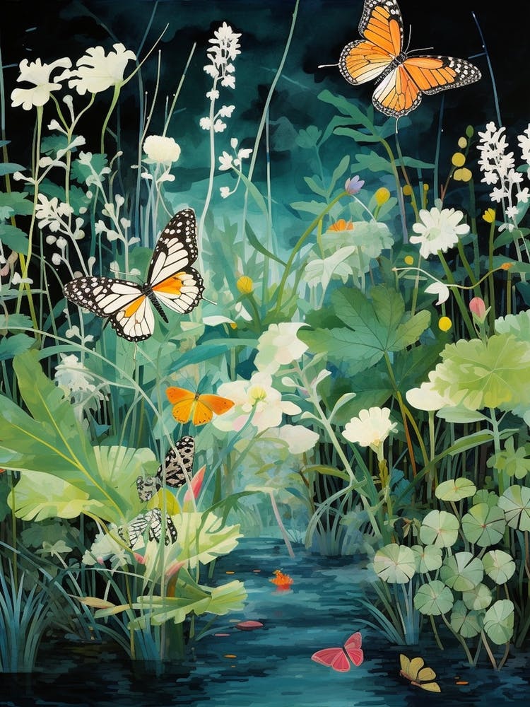 Butterfly By The River Japanese Style Painting 1