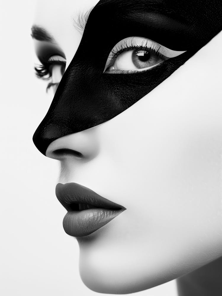 Black And White Portrait Of A Woman With Makeup