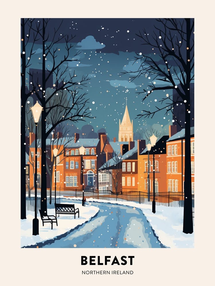 Winter Night  Travel Poster Belfast Northern Ireland 7