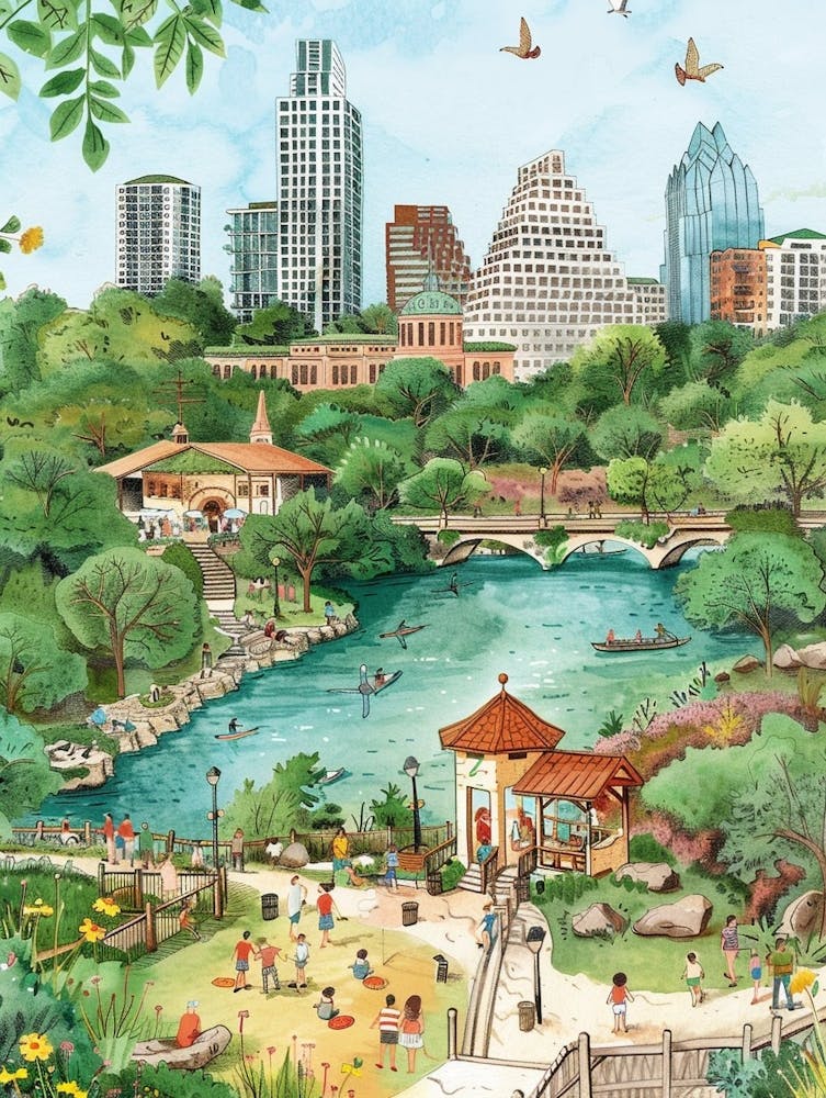 Storybook Illustration Zilker Metropolitan Park Austin Texas 4