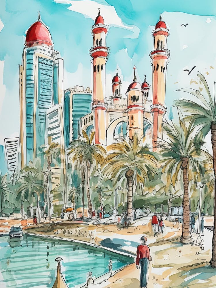 Abu Dhabi, Dreamy Storybook Illustration 1