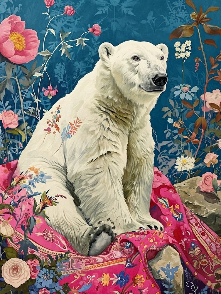 Floral Animal Painting Polar Bear 1