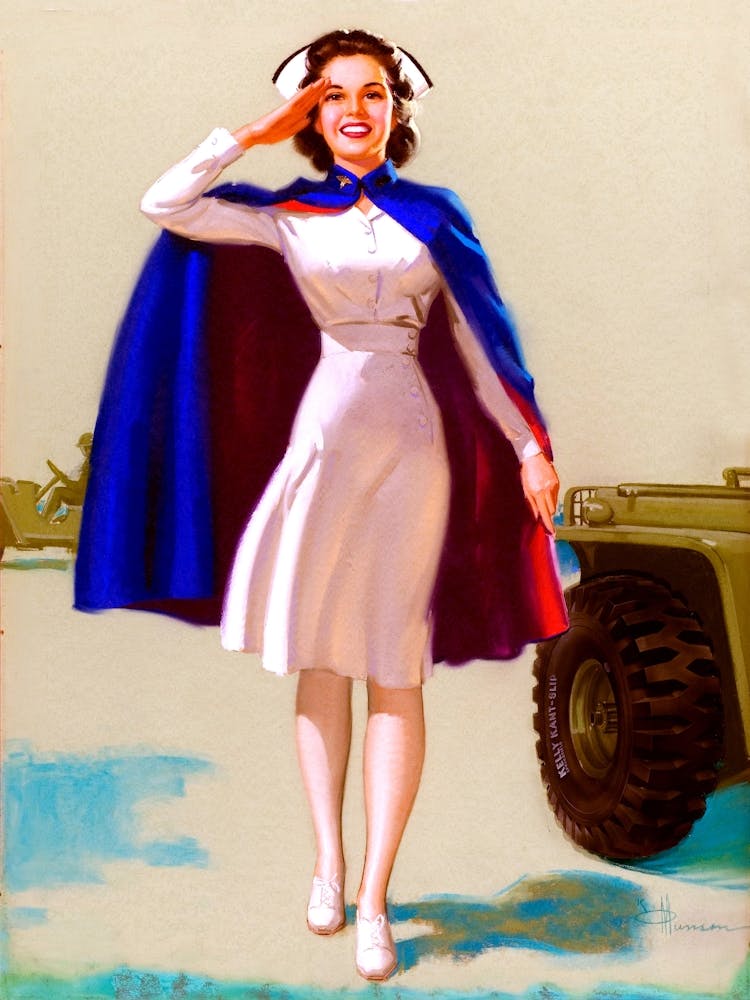 Happy Nurse Ready To Serve In Army, Vintage Poster