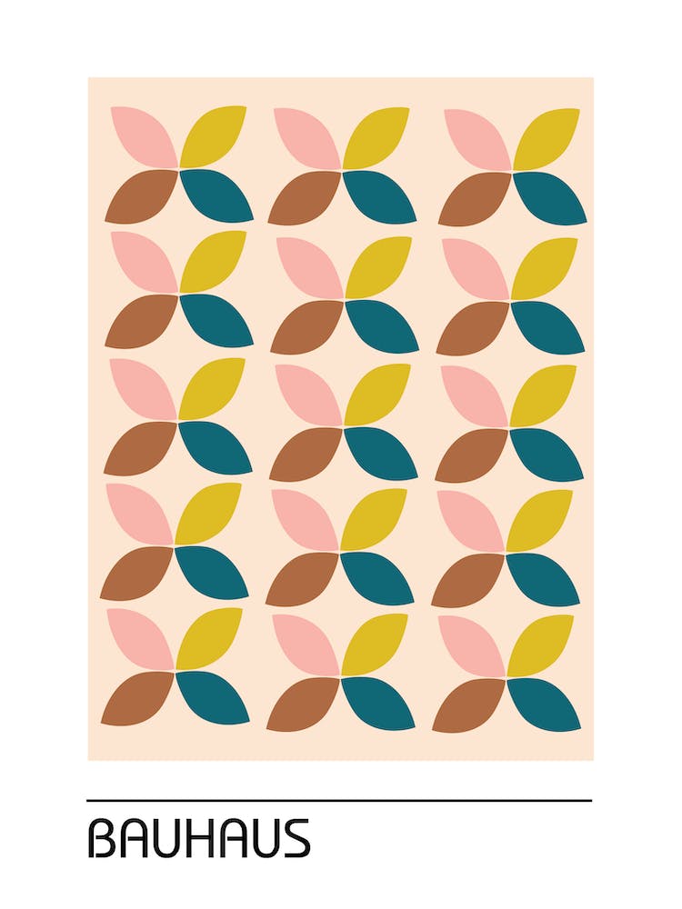 Bauhaus Geometric Flowers Pink Yellow