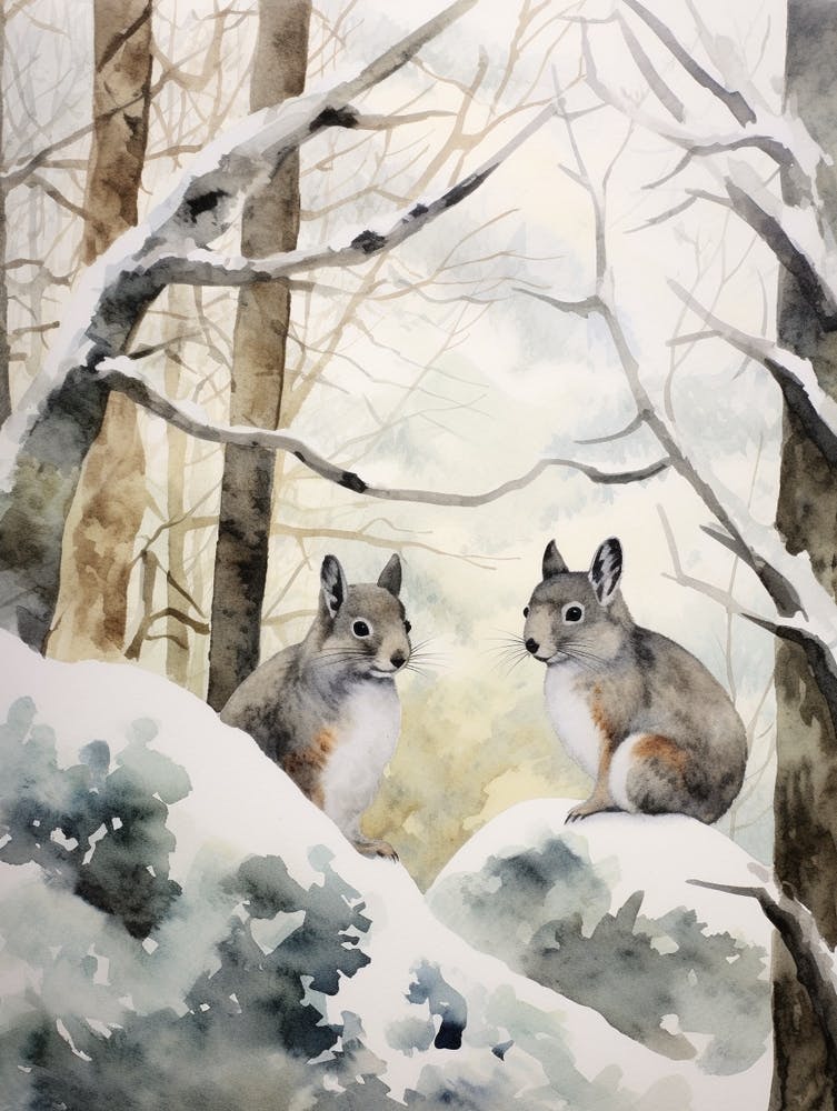 Winter Watercolour Gray Squirrel 4