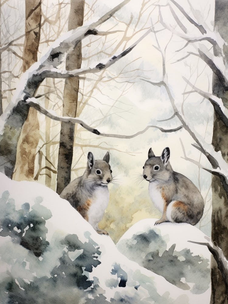 Winter Watercolour Gray Squirrel 4