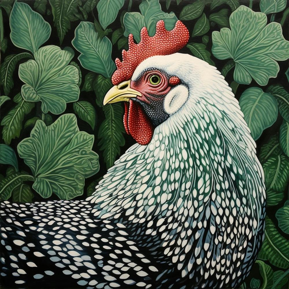 Ohara Koson Inspired Bird Painting Chicken 1 Square