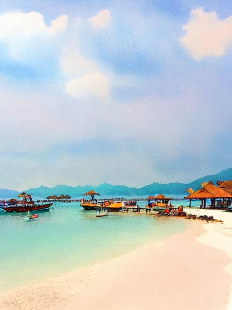 Gili Trawangan Beach, Indonesia Watercolour