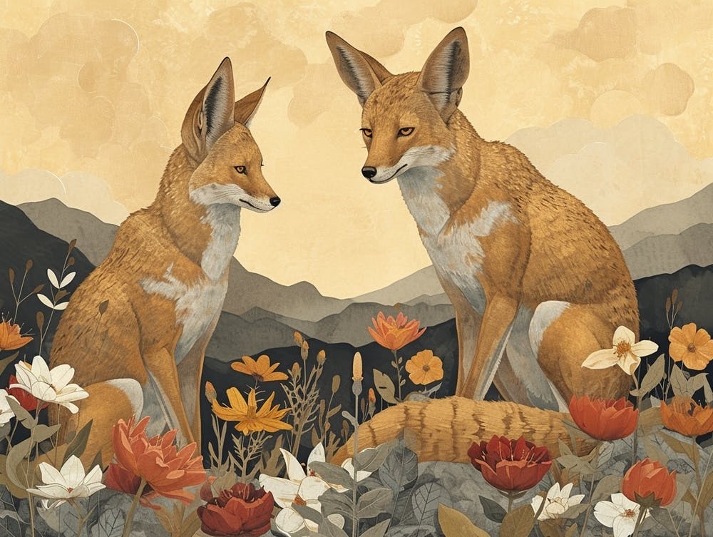 Floral Animal Illustration Jackal 2