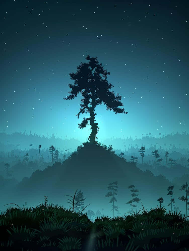 Lone Tree At Night